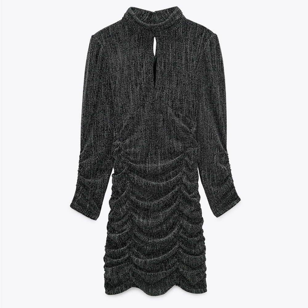 Elegant Black Ruched Dress - Picture 2 of 8